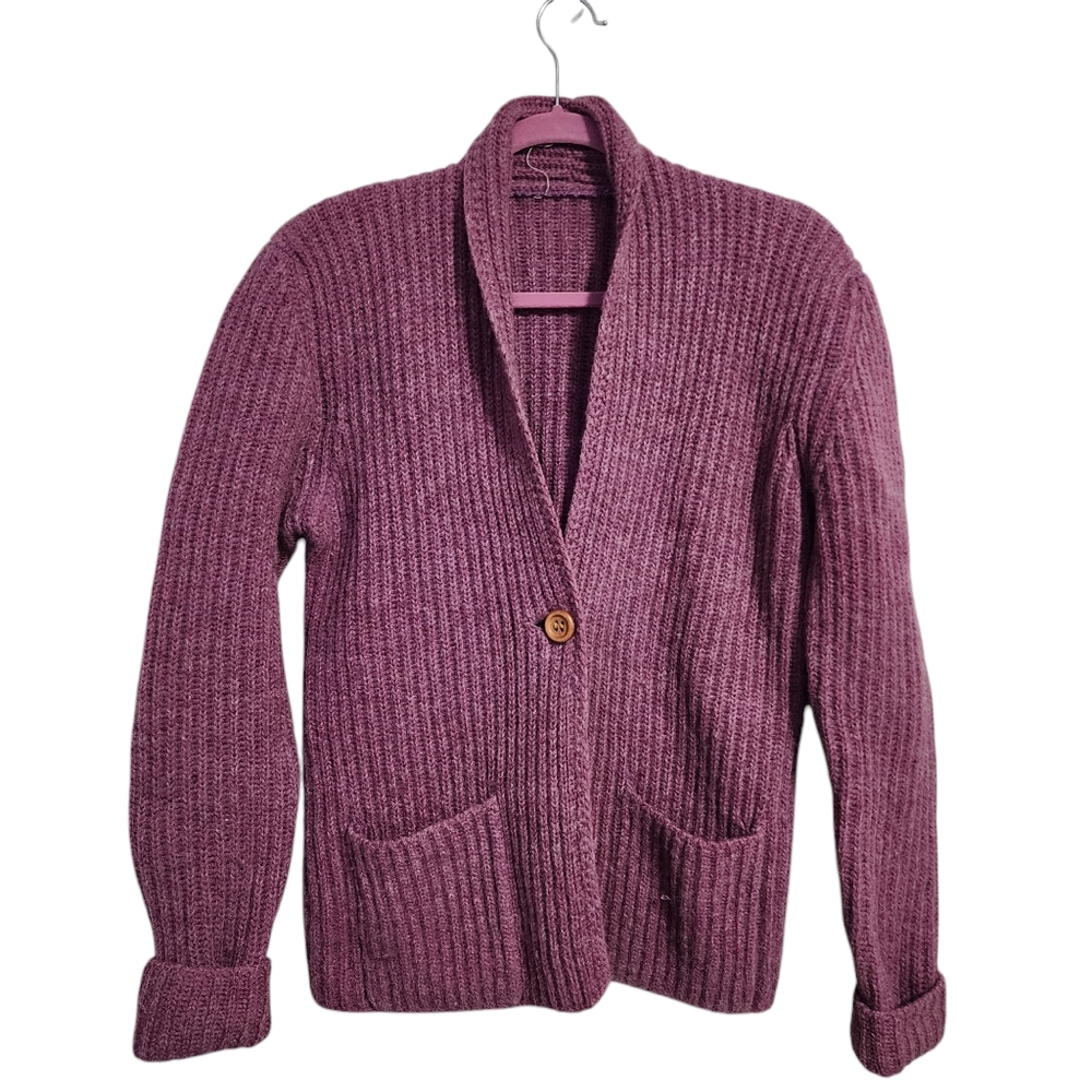 VINTAGE wooly blend knit single button‎ sweater cardigan in mauve purple